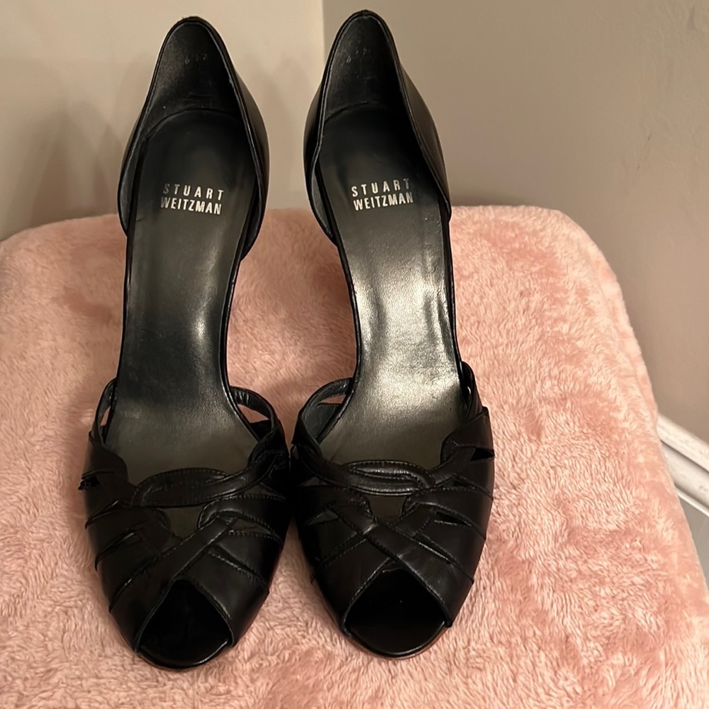 Stuart Weitzman Black Open Toe Heels Sz 7.5